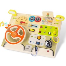 Montessori Busy Board for Toddlers Baby Busy Board Car Steering Wheel Wooden ...
