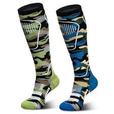Merino Wool Ski Socks 2 Pairs, Large 2 Pairs-camouflage Blue/Camouflage Green
