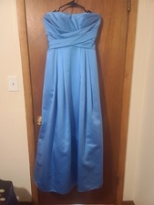 David's Bridal Blue Size 8 Wedding Dress Strapless Satin Beaded W Pleated Bodice