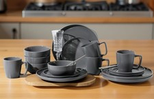 Kombiservice Timula 16- tlg. Steinzeug matt/ glänzend dary grey Geschirr
