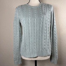 Vintage Eddie Bauer Sweater Women's Medium Dusty Blue Chunky Cable Knit 90s