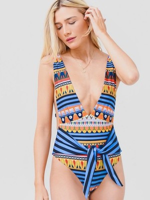 Agua Bendita Florentina One Piece Swimsuit Small Luxury Plunge Swimwear Boho