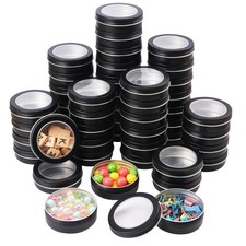 48 PCS 4 OZ Round Metal Tin Cans Screw Top Clear Lids Kitchen Storage Box