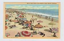 Daily Scene on the Beach at Santa Monica, California, Printed Postcard, Linen