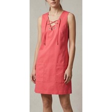 Calvin Klein Coral Pink Lace Up Sleeveless Sheath Dress with Pockets Size Small
