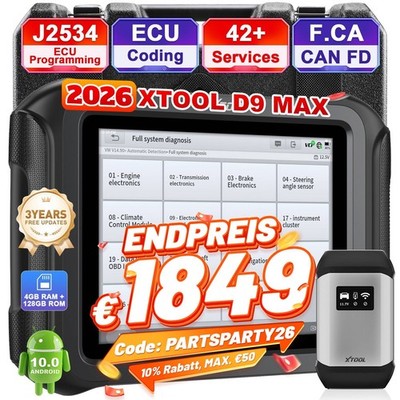  XTOOL D9 MAX Profi Kfz-Diagnosescanner mit J2534 ECU Coding FCA/DoIP/CAN FD DE