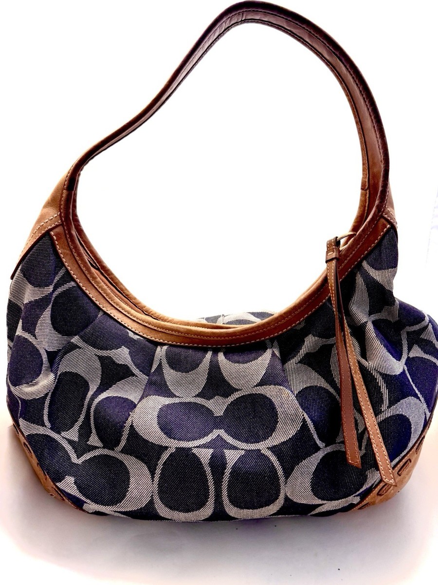 Coach Ergo Denim Hobo Shoulder Bag Brown Leather Trim