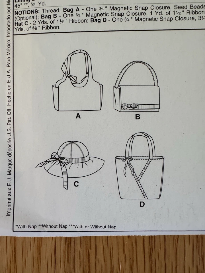 McCalls Fashion Accessories Pattern MP317 Laura Ashley 3 Bags And One Hat Uncut - Image 3 of 4