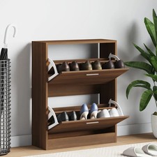 Image of WALPLUS Shoe Cabinet Brown Oak 63x24x81 cm Engineered Wood Hallway Organizer