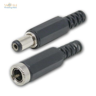 DC-Stecker Kupplung/Buchse 2,1/2,5mm Hohlstecker 2-polig Lötanschluß Knickschutz