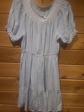 Old Navy Cottage Core  Size Medium Dress Short Tiered Blue Stripe