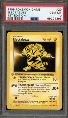 Pokemon Electabuzz Base Set Shadowless 1st Edition Rare #20 PSA 10 Gem Mint