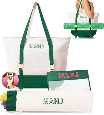 Empty Mahjong Tile Bags Set for American Tiles and Racks,Canvas Tote Bag with Ma
