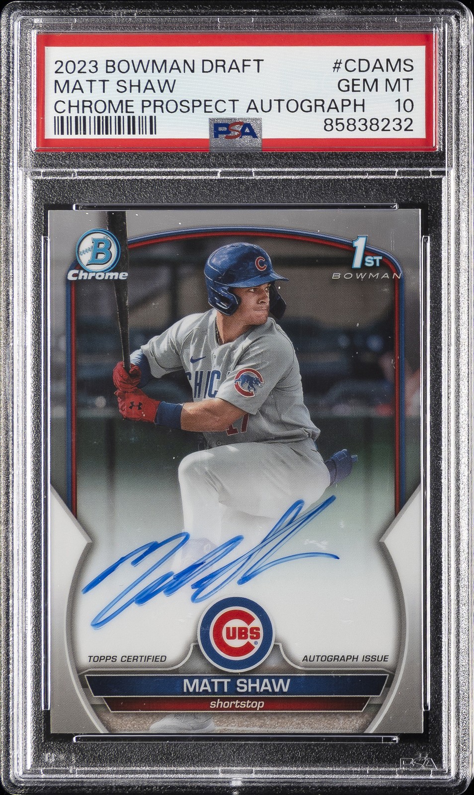 2023 BOWMAN DRAFT CHROME PRSPCT AUTO #CDAMS MATT SHAW PSA 10