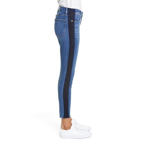 FRAME Le High Skinny Crop Jeans Tuxedo Stripe Stretch Denim Kenya Blue 27 - Picture 18 of 18