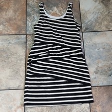 LOFT Women’s Black White Striped Sleeveless Scoop Neck Tank Dress Knee S