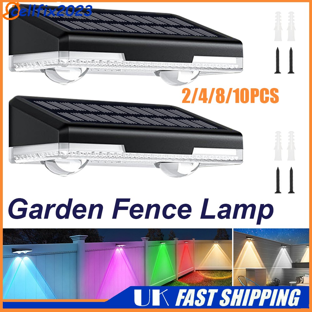 2-10PC 9 Mode Solar Wall Light Down Outdoor Garden 2LED Fence Lamp Yard Lighting