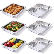 6 PCS Half Size Hotel Pans 1/2 Size 2.5 Inch Deep Stainless Steel Steam Table