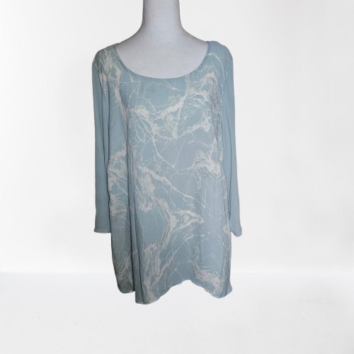 Rose & Olive Tunic Seafoam Green Ivory Abstract  Sz 2x Chic Elegant  Elevated