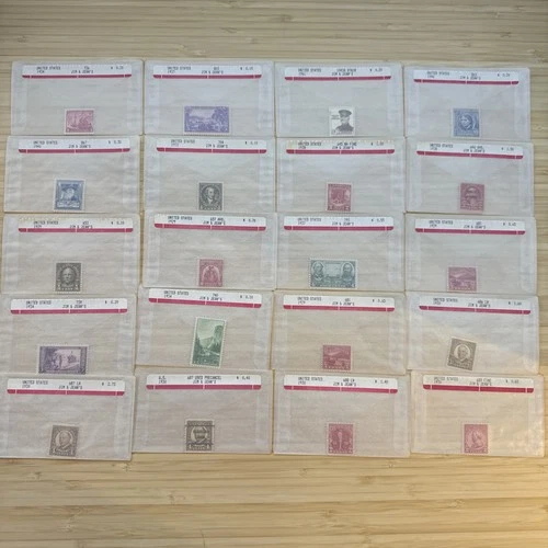 US Stamp Lot 20 Mint Singles MNH MH 1910s-1950s Collection Vintage Glassines