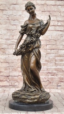 Echt Bronze Statue Bauer Mädchen Ballen Von Weizen Skulptur Fall Harvest Figur