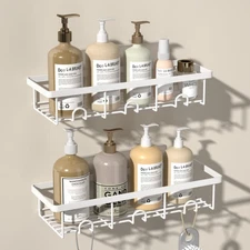 White Shower Caddy Organizer 2 Pack Adhesive Shampoo Holder Basket Shelves fo...