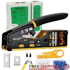 RJ45 Crimp Tool Kit Ethernet Crimper Pass Through 50PCS Connectors Cable Tester