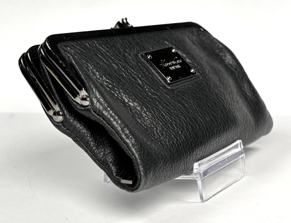 Kenneth Cole New York Negro Cuero Suave Doble Marco Cartera Bolso sin asas Organizador Foto 4 de 4