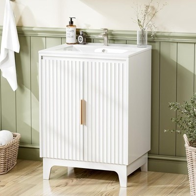 24'' Fluted Vanity Free Standing Bathroom Storage Cabinet with Sink Combo Set