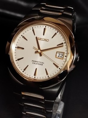 SEIKO Perpetual Calendar 8F32-0130 Herrenuhr Weißgold SS