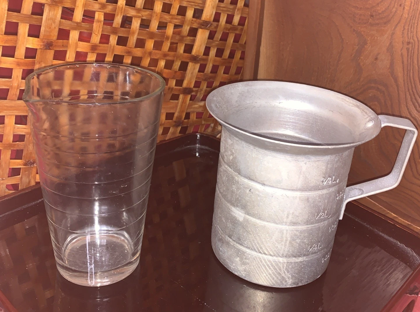 Vintage•HALCOWARE Aluminum Measuring Cup Handled AND EGCO Glass Measuring Beaker