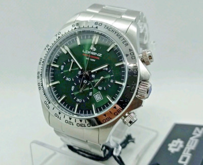 HERRENUHR LORENZ CHRONOGRAPH TACHYMETERRING, GRÜNES ZIFFERBLATT SOLEIL, DATUM