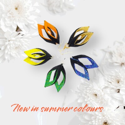 Handgefertigte Ohrringe Peyote gefaltetes Blatt  TOLLE SOMMERFARBEN + GESCHENKBOX GRATIS