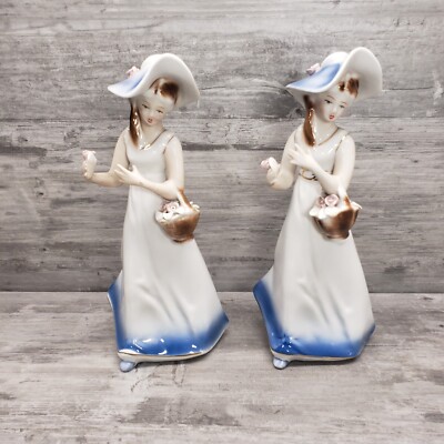 Vintage ARPO Porcelain Woman Lady Pair w/ Basket Figurine Made in