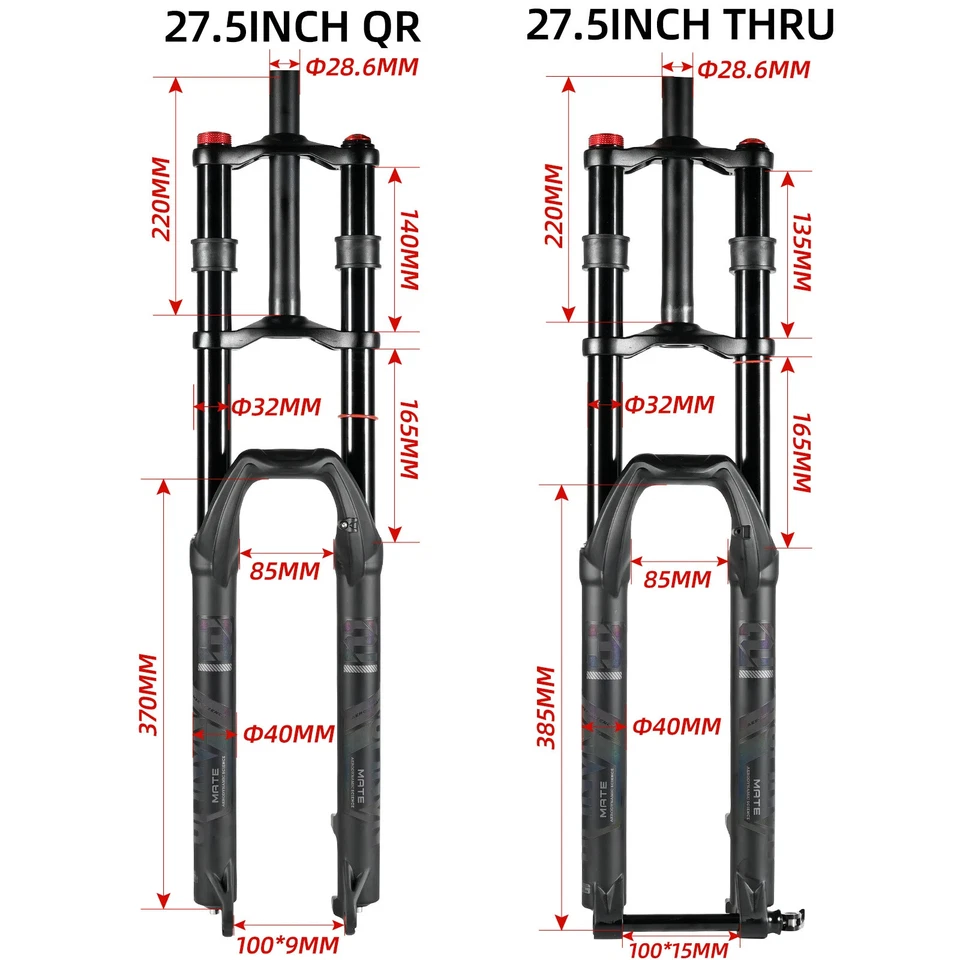 Double Shoulder Snow Front Fork MTB Fork 150mm Travel Air Supension E-bike Fork - Image 2 of 4