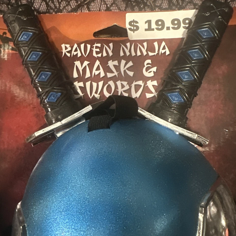 Ninja Chrome Look Blue Mask with 2 Swords Costume Accessory - Image 2 of 4