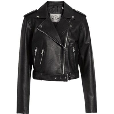 Levi's Women's Size S Vegan Leather Belted Hem Cropped Moto Jacket