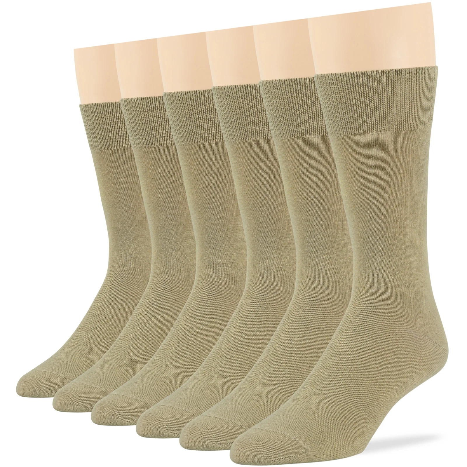 Men's Cotton 6 Pack Dress Business Anti-itch Soft Crew Socks Large 10-13 Khaki