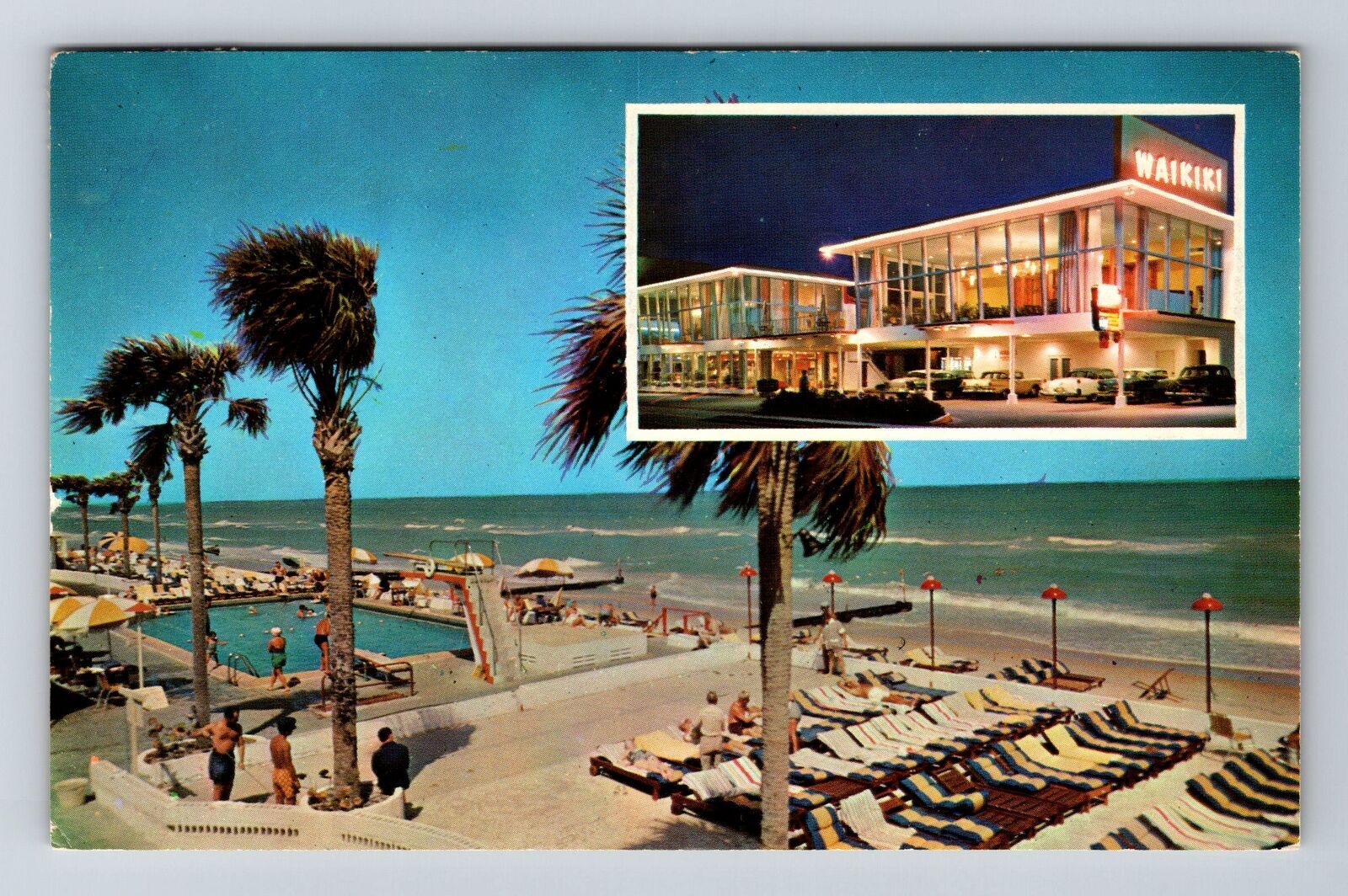Miami Beach FL-Florida, Scenic View Waikiki Hotel, Vintage Postcard