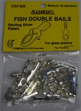 New Sealed 25 pack AANRAKU Medium Silver Plated Fish Double Pendant Bails