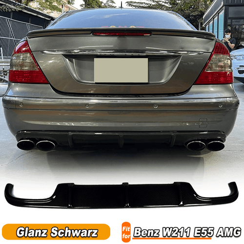 Passt für Benz W211 E55AMG Glanz Schwarz Heckdiffusor Diffusor Heckschürze Lippe - Afbeelding 1 van 7