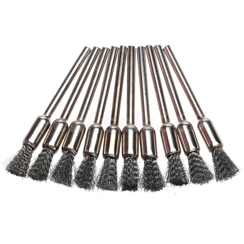 10Pcs Steel Wire Pen Brushes Drill End Polishing 3mm Shank Rotary Tool Wholesale - Picture 7 of 8