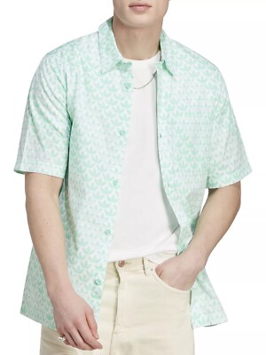 Adidas Shirt Men's XS Easy Green MONO AOP Seafoam Golf Polo Button Down  NEW