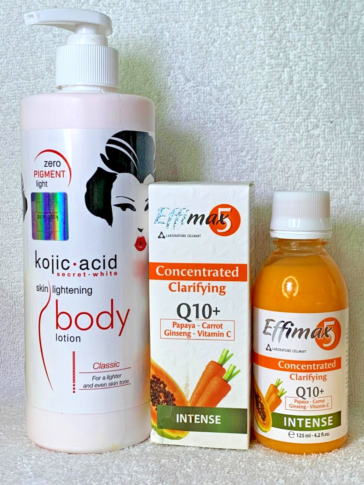 Kojic-acid et effimax5 Q10 duo ultra éclaircissant lait anti-hyperpigmentation cutanée