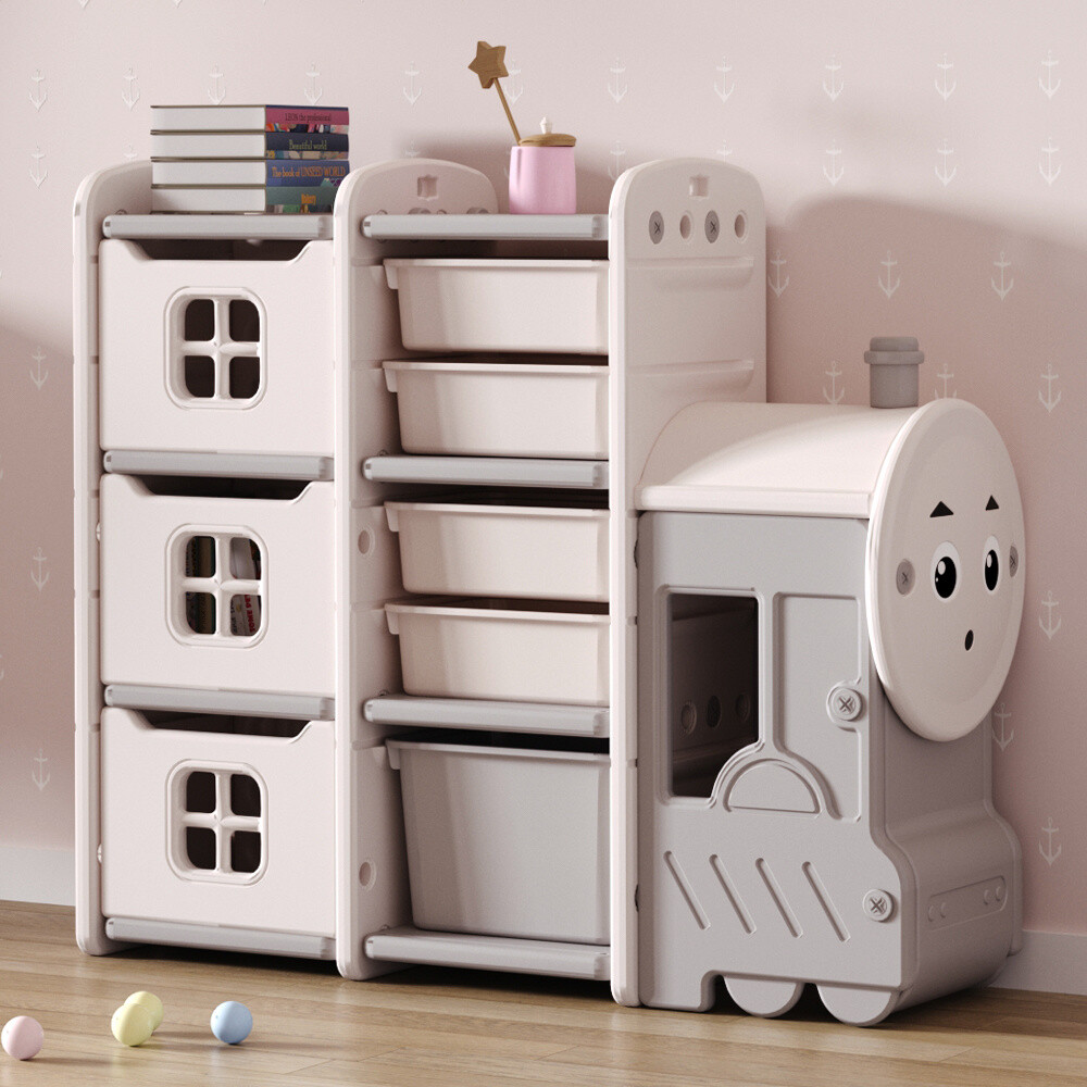 Train Design Children's Toys Storage Shelf Rack Kids Bedroom Chest