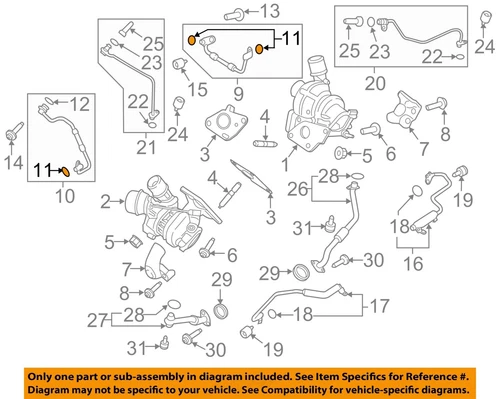 FORD OEM Turbocharger Turbo-Water Inlet Gasket FT4Z6N652D (For: More than one vehicle)