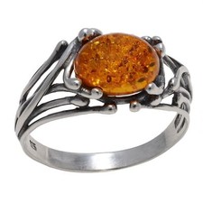 Sterling Silver and Baltic Honey Amber Ring "Willow"