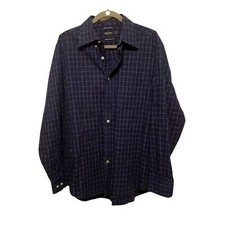Nautica Mens Sz L Blue White Checks Long Sleeve Dress Shirt