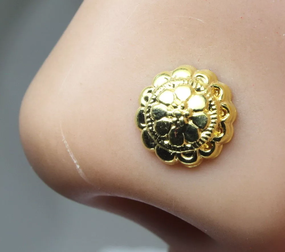 Big Flower Style Indian Nose Stud Gold plated nose ring Push Pin 18g | eBay