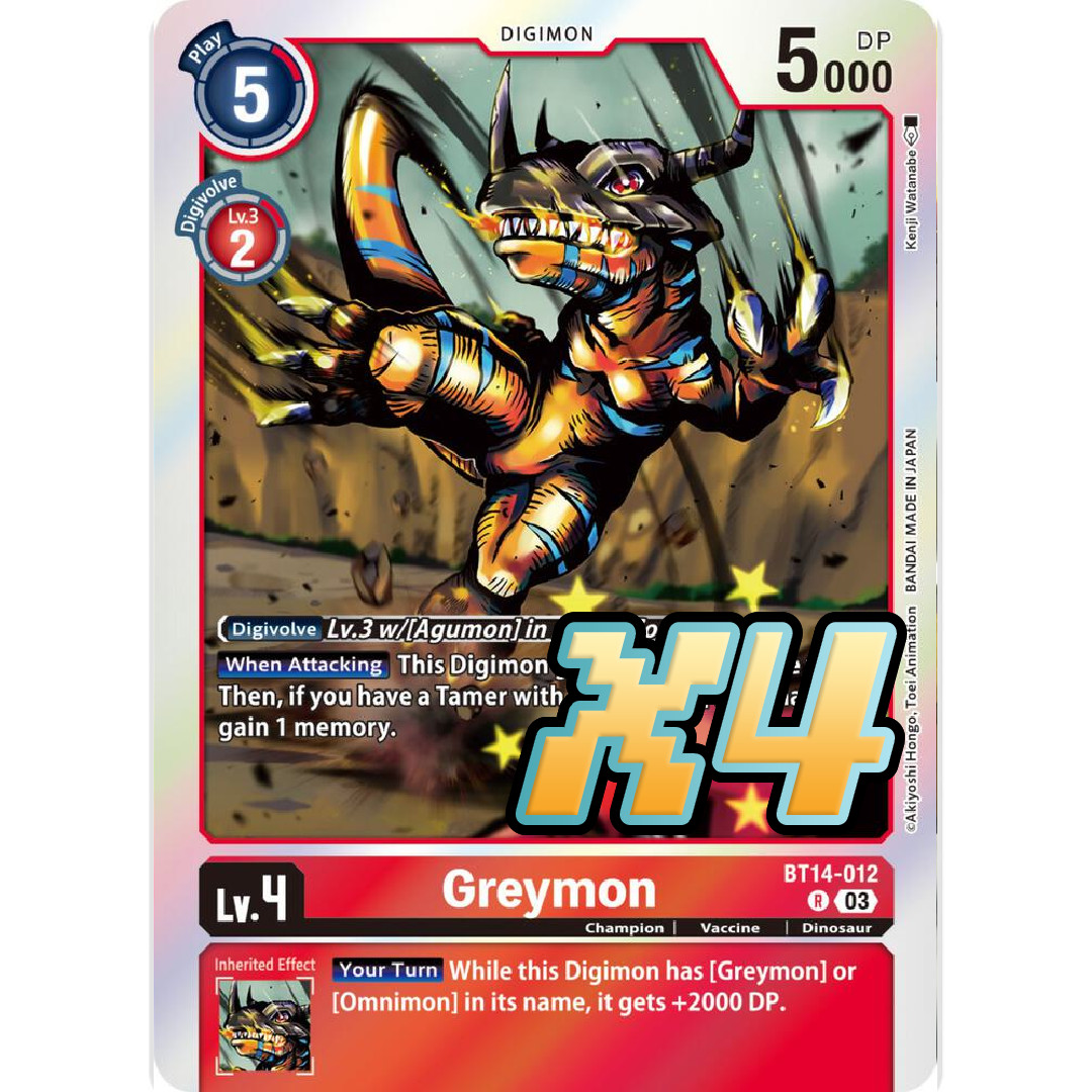 4X Greymon BT14-012 Rare Blast Ace NM Digimon CCG